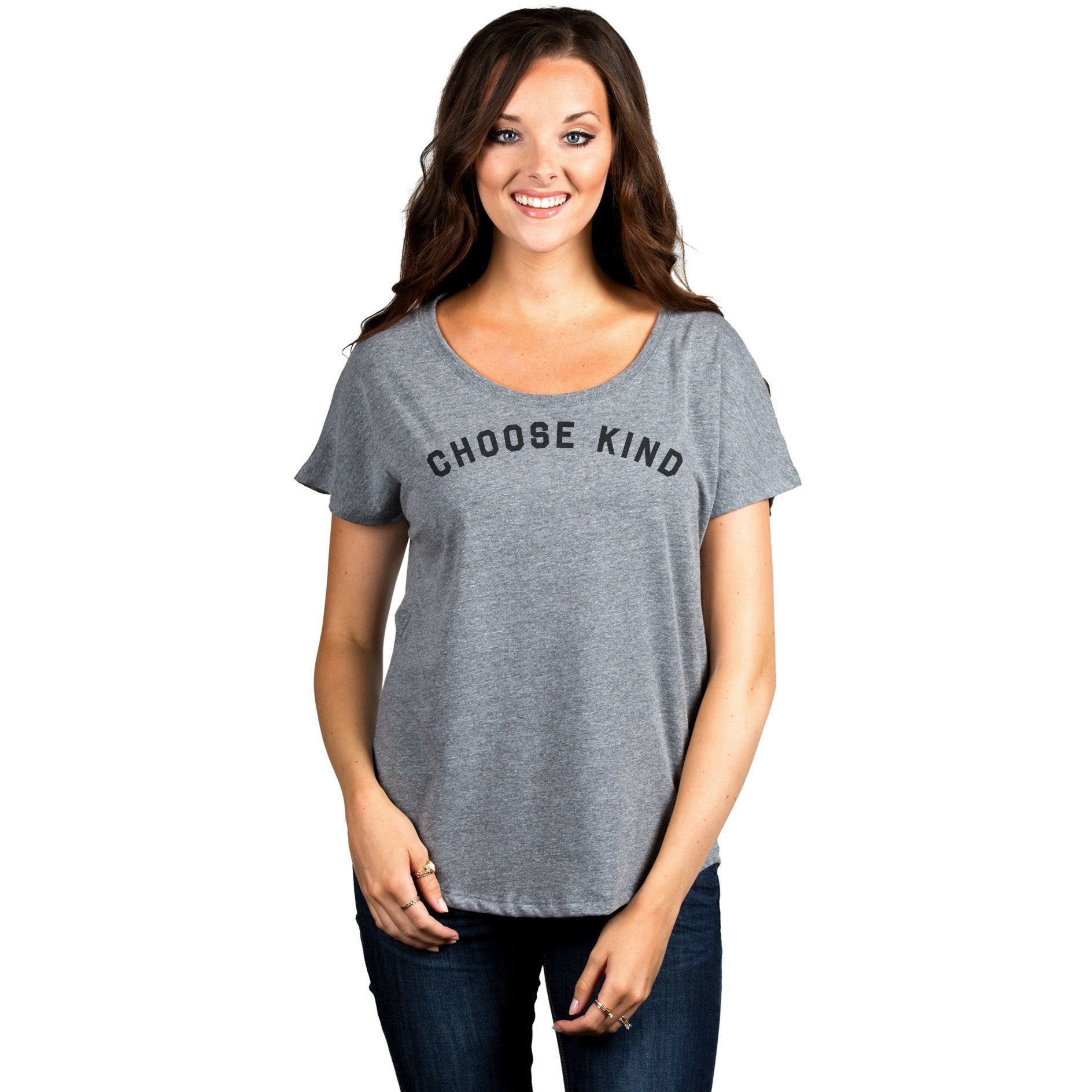 Choose Kind Women's Relaxed Slouchy Dolman T-Shirt Tee Heather Grey