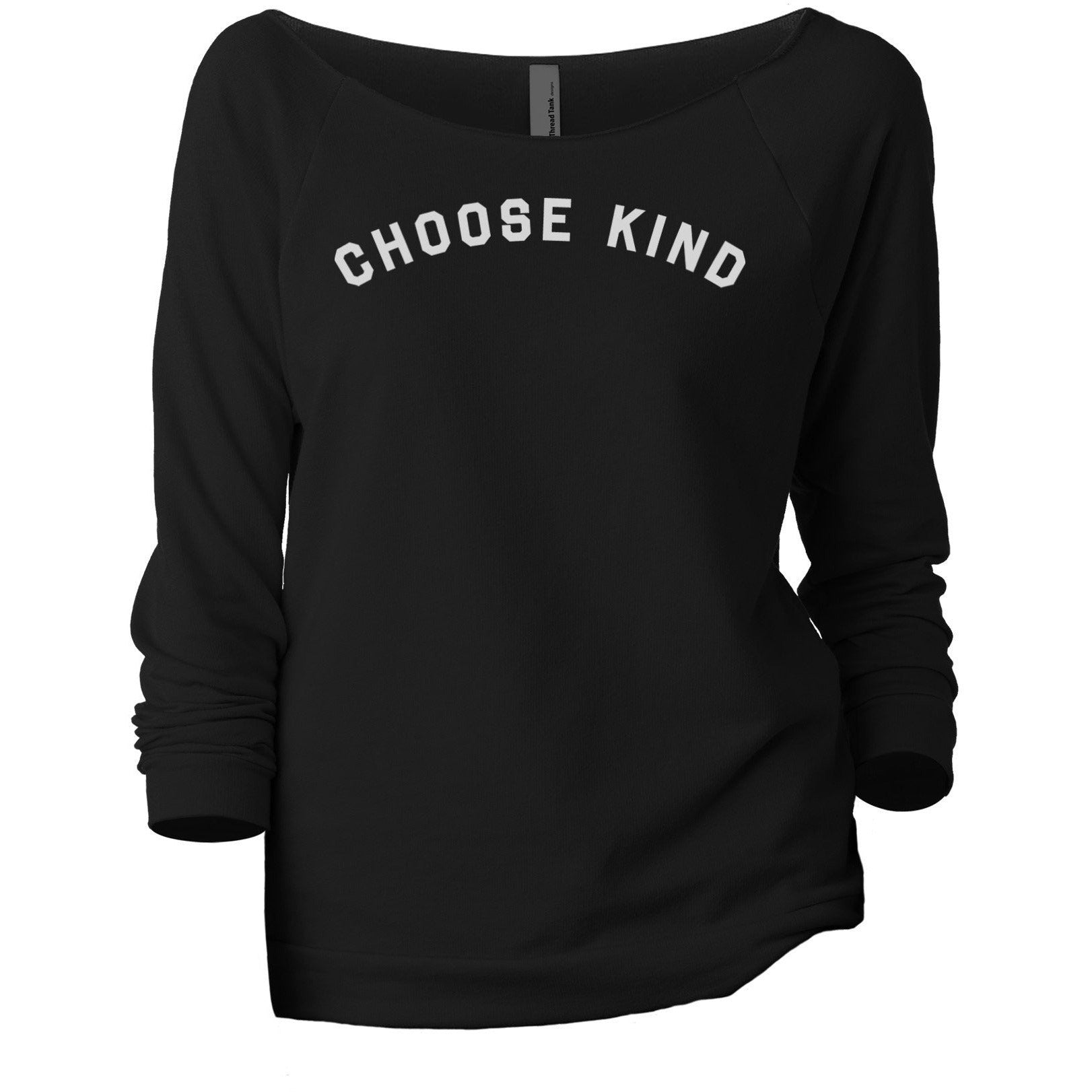Choose Kind Women's Graphic Printed Lightweight Slouchy 3/4 Sleeves Sweatshirt Black