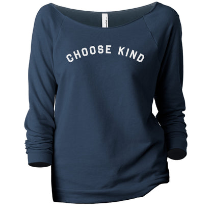 Choose Kind Women's Graphic Printed Lightweight Slouchy 3/4 Sleeves Sweatshirt Navy