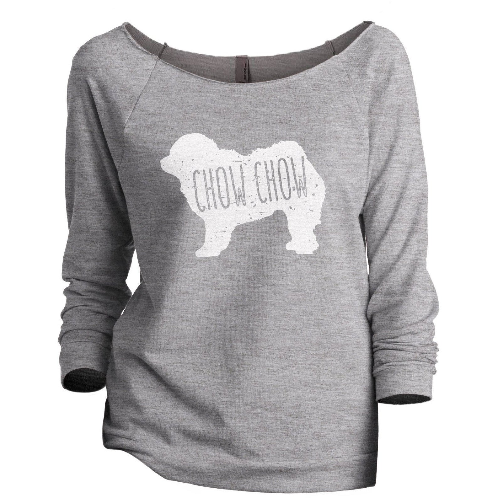 Chow Chow Dog Silhouette Women's Graphic Printed Lightweight Slouchy 3/4 Sleeves Sweatshirt Sport Grey