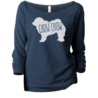 Chow Chow Dog Silhouette Women's Graphic Printed Lightweight Slouchy 3/4 Sleeves Sweatshirt Navy