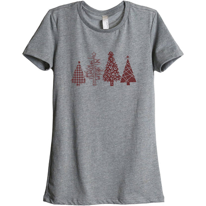 Christmas Tree Season Women's Relaxed Crewneck T-Shirt Top Tee Heather Grey Scarlet Print