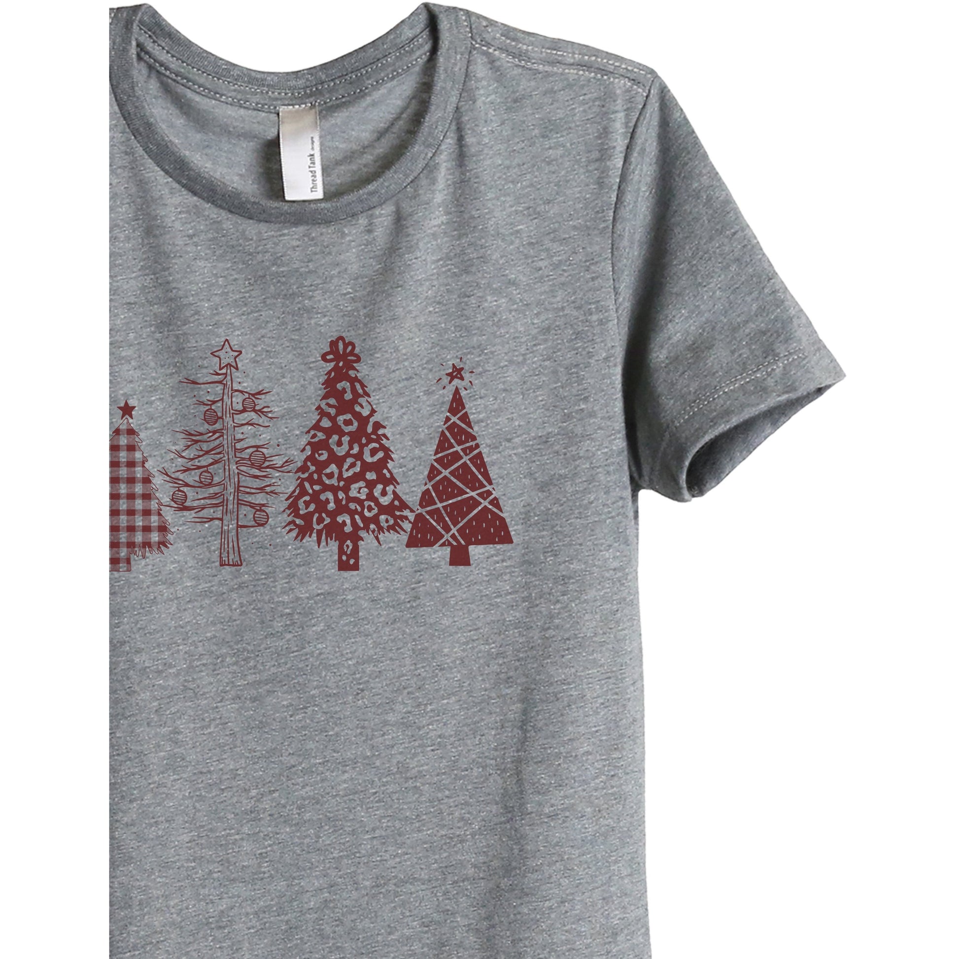 Christmas Tree Season Women's Relaxed Crewneck T-Shirt Top Tee Heather Grey Scarlet Print Zoom Details