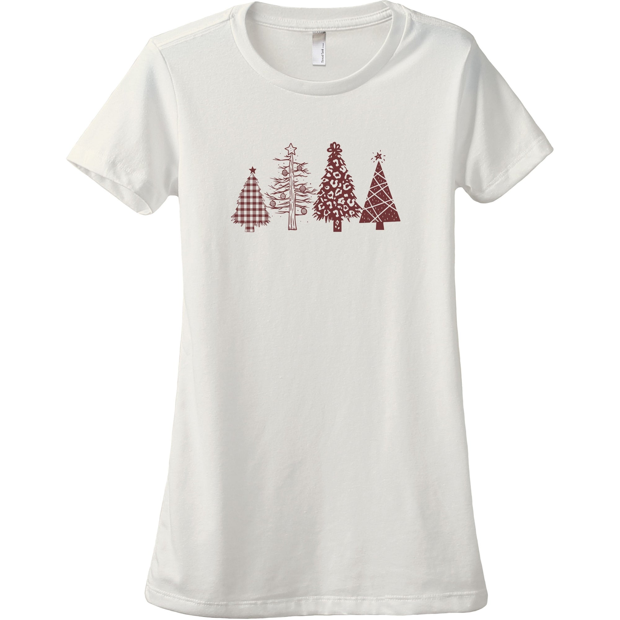 Christmas Tree Season Women's Relaxed Crewneck T-Shirt Top Tee Vintage White Scarlet Scarlet Print