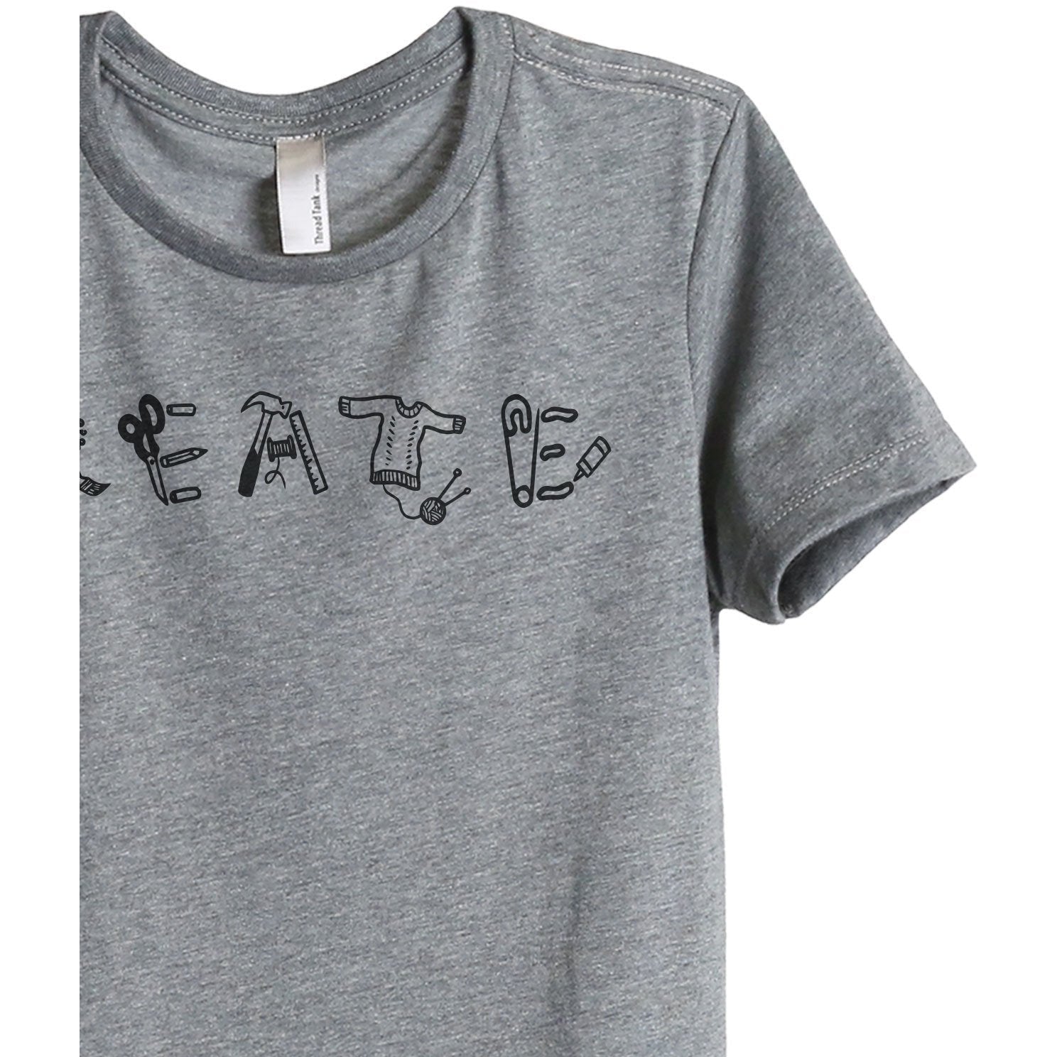 Create Women's Relaxed Crewneck T-Shirt Top Tee Heather Grey Zoom Details
