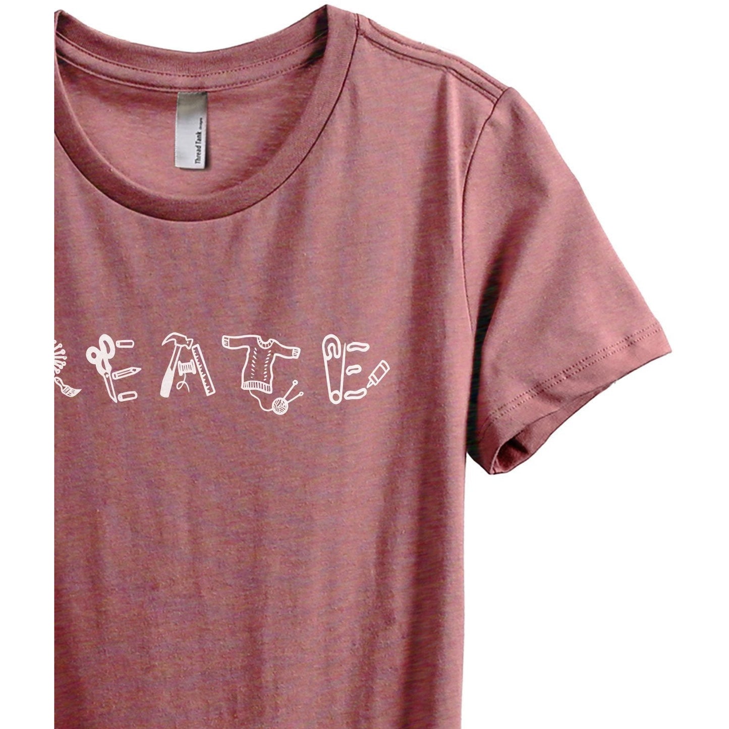 Create Women's Relaxed Crewneck T-Shirt Top Tee Heather Rouge Zoom Details
