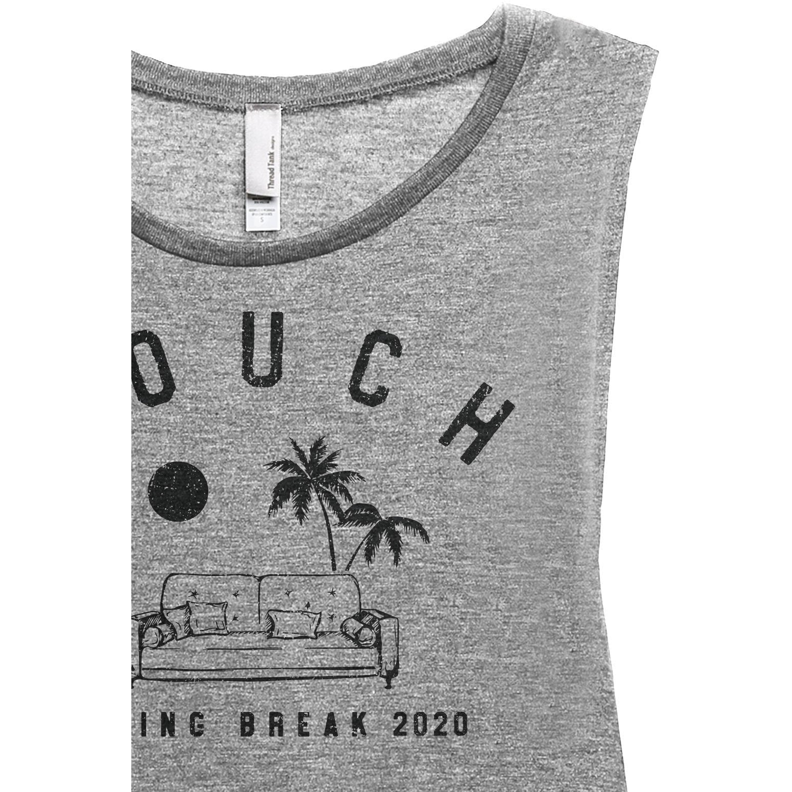 Couch Spring Break Women's Relaxed Muscle Tank Tee Heather Grey Closeup Details
