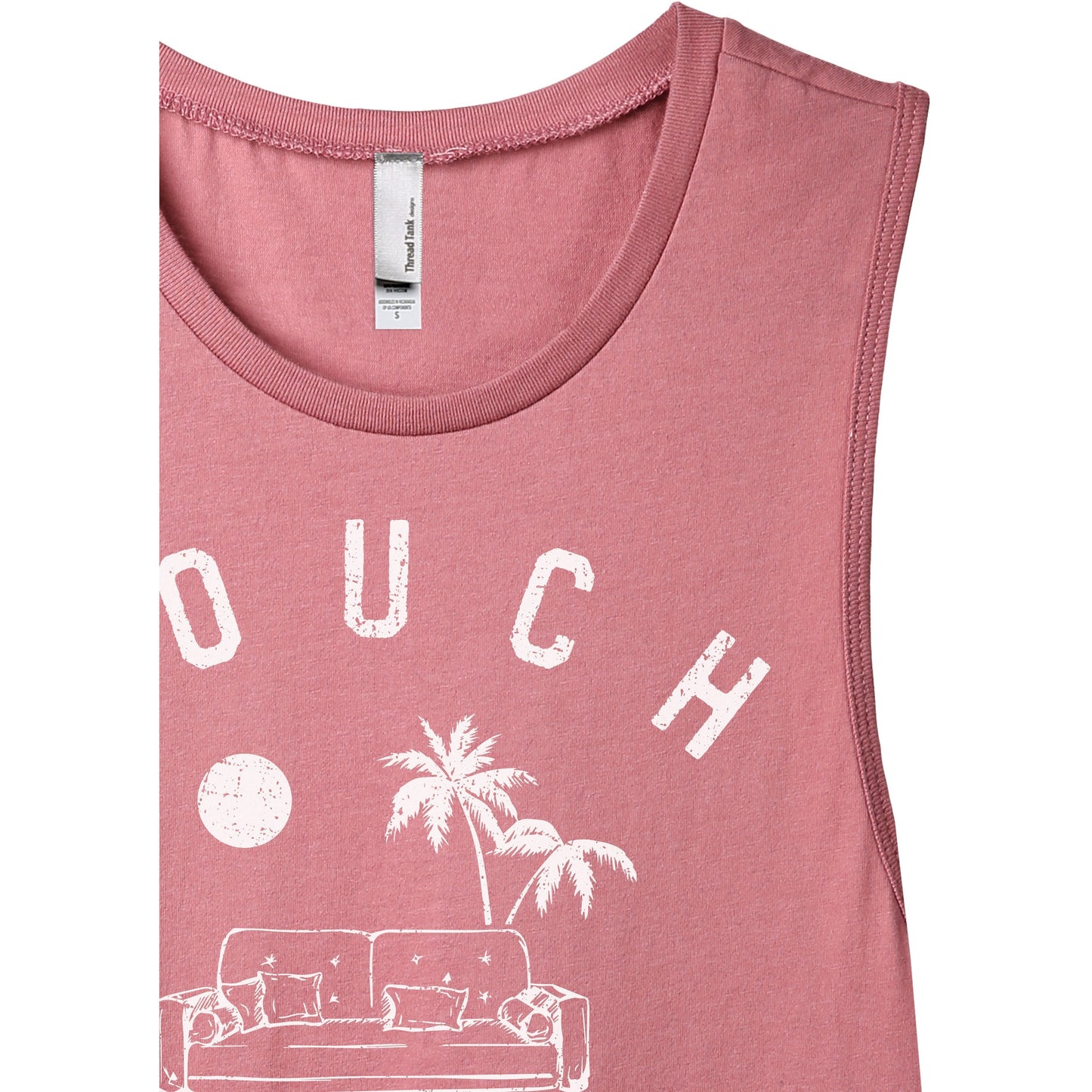 Couch Spring Break Women's Relaxed Muscle Tank Tee Rouge Closeup Details
