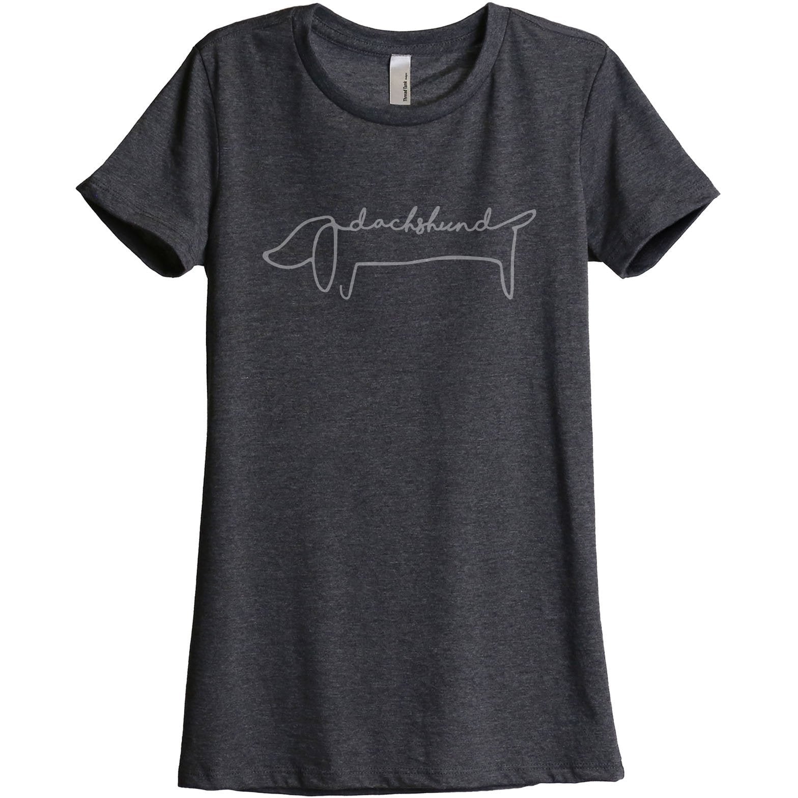 Dachshund Line Art Women's Relaxed Crewneck T-Shirt Top Tee Charcoal Grey
