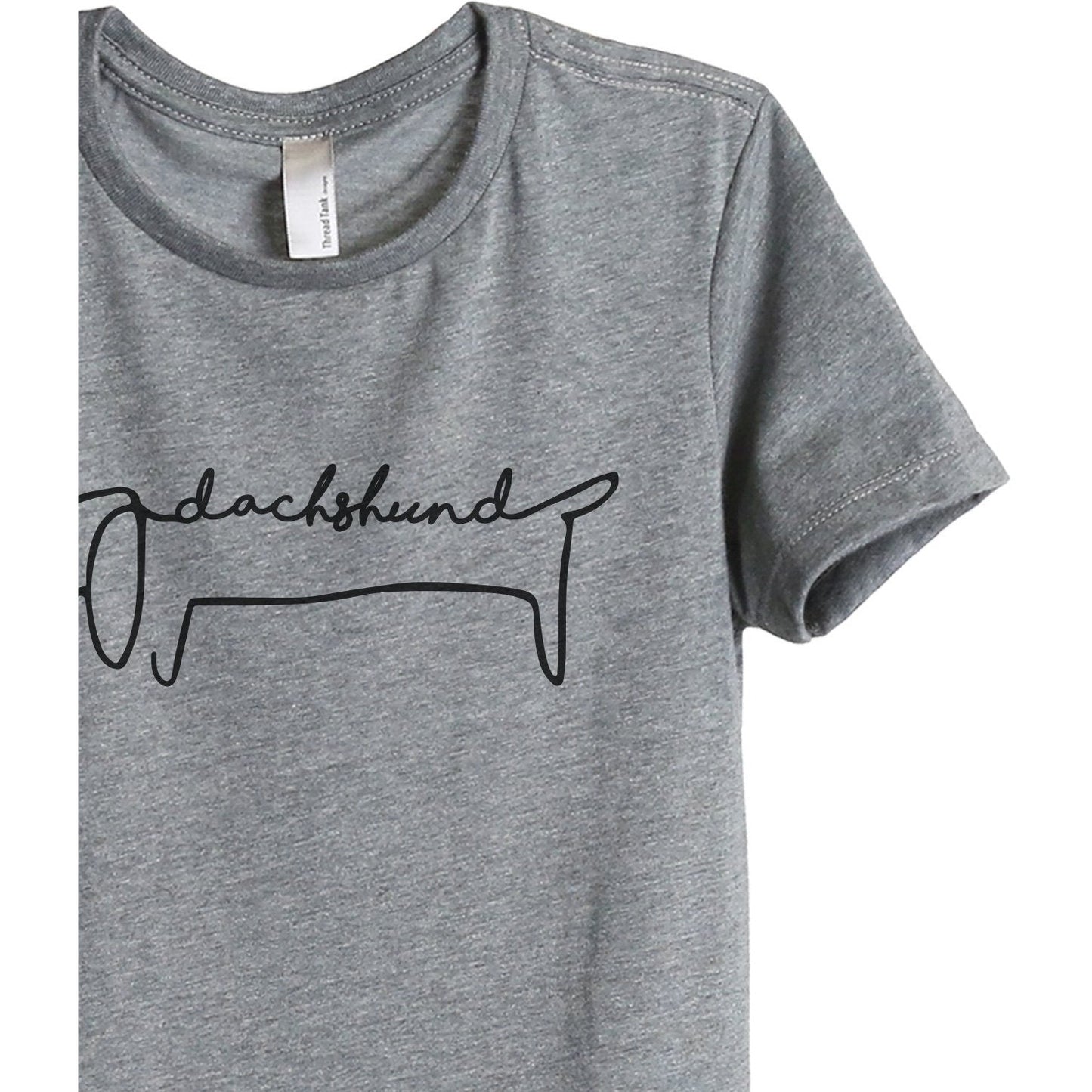 Dachshund Line Art Women's Relaxed Crewneck T-Shirt Top Tee Heather Grey Zoom Details
