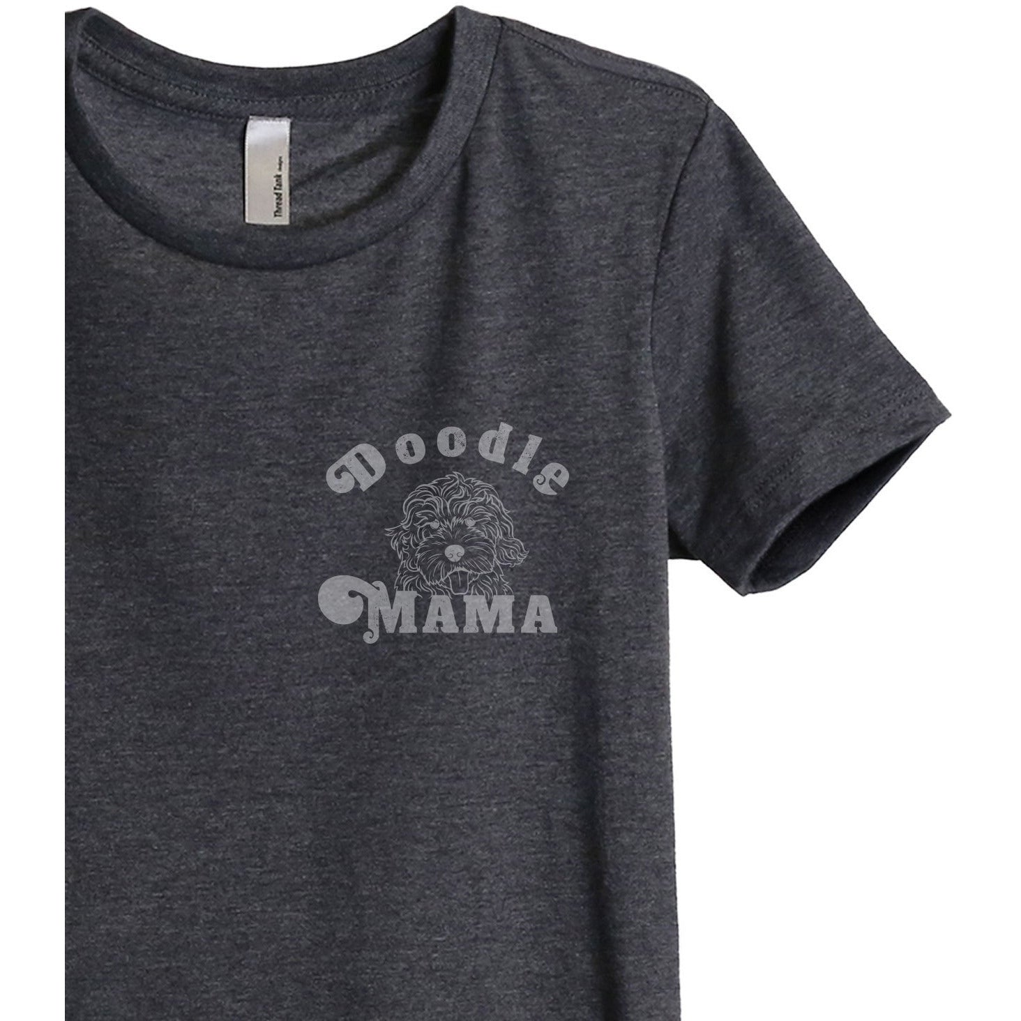Doodle Mama Women's Relaxed Crewneck T-Shirt Top Tee Charcoal Grey Zoom Details