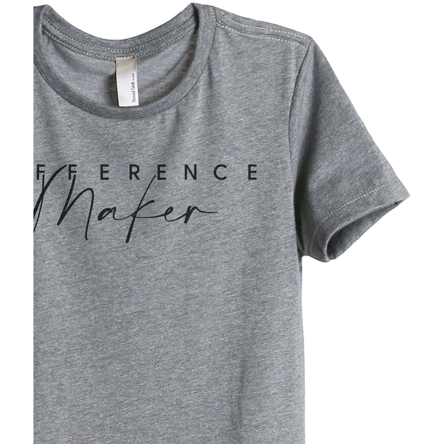 Difference Maker Women's Relaxed Crewneck T-Shirt Top Tee Heather Grey Zoom Details
