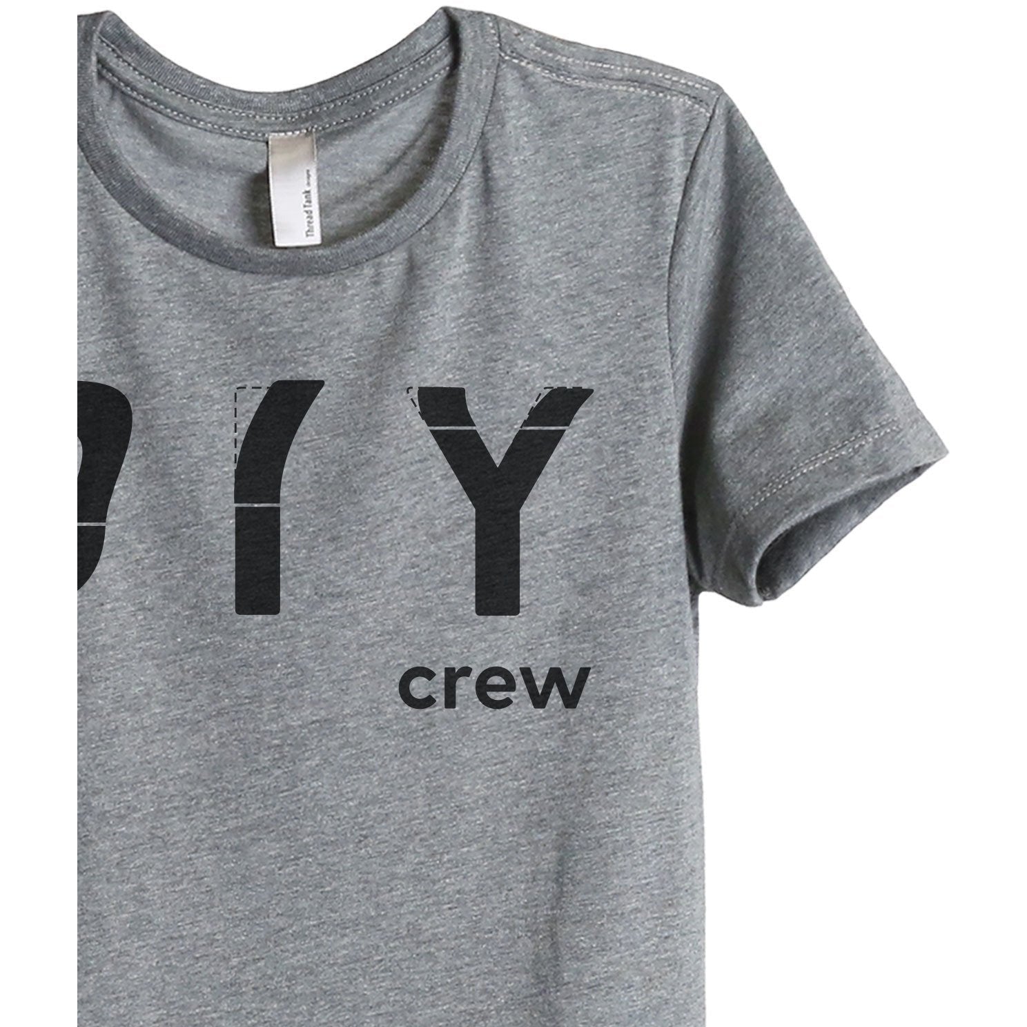DIY Crew Women's Relaxed Crewneck T-Shirt Top Tee Heather Grey Zoom Details
