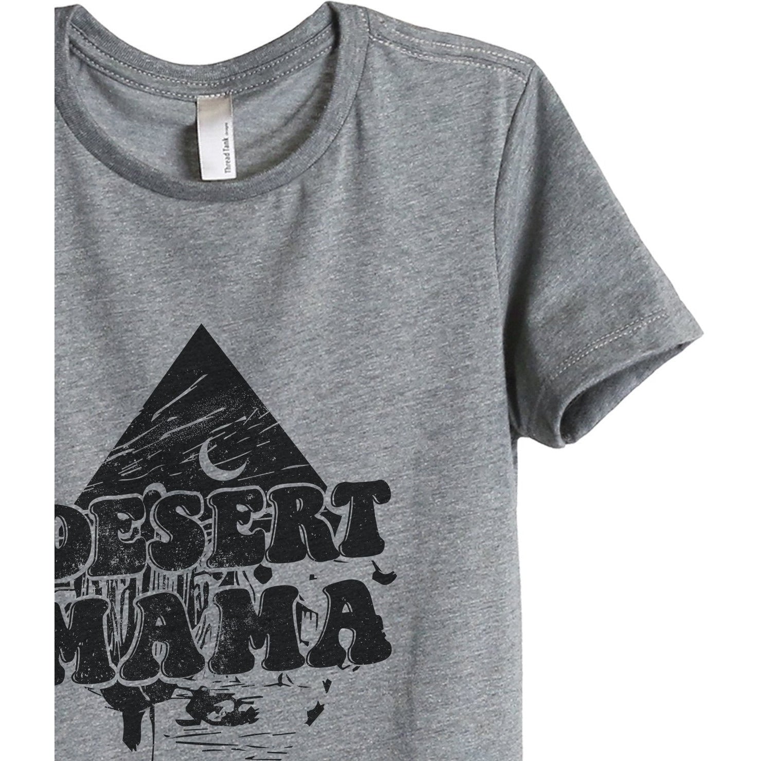Desert Mama Women's Relaxed Crewneck T-Shirt Top Tee Heather Grey Closeup Details