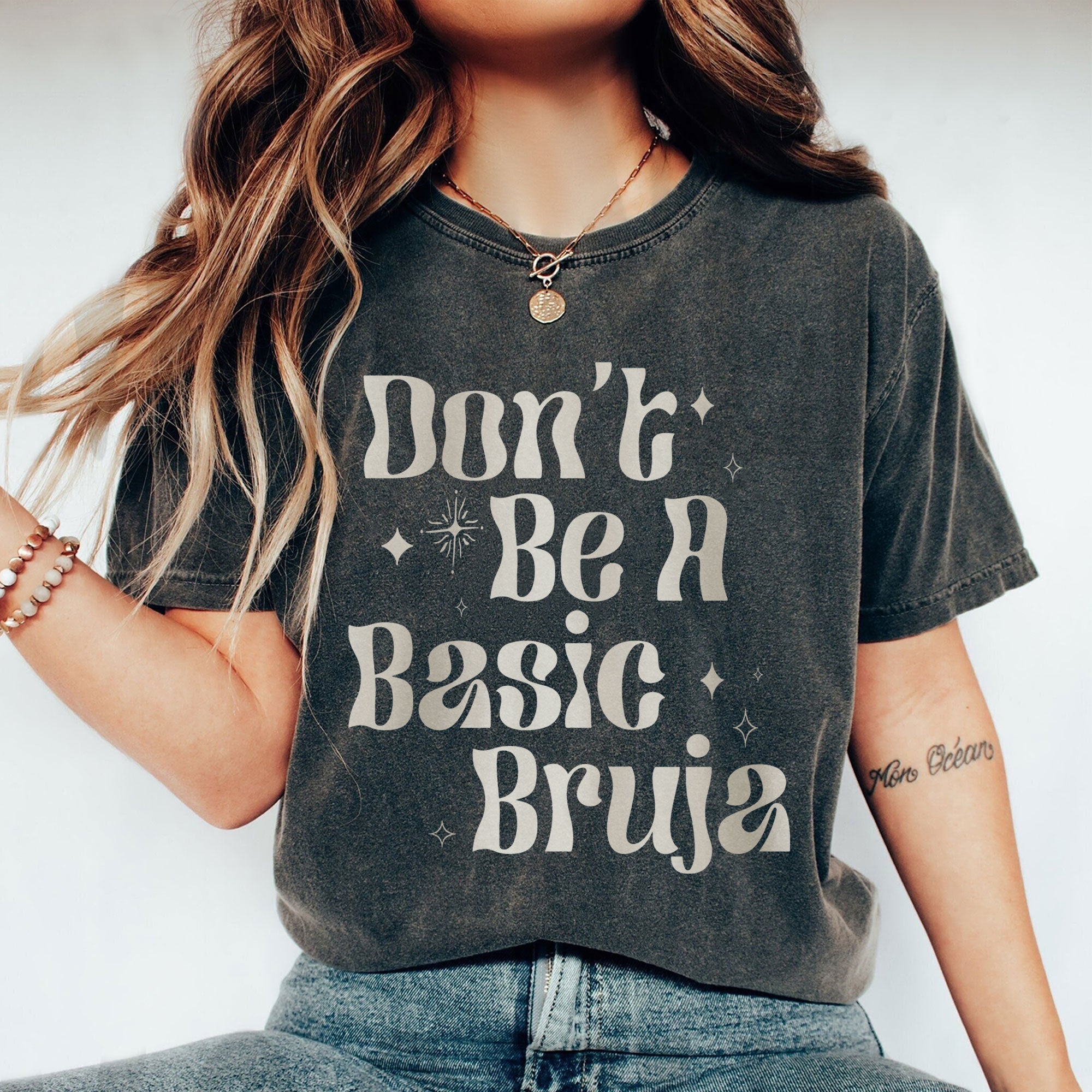 dont be a basic bruja oversized garment dyed shirt