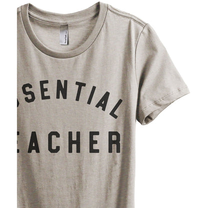 Essential Teacher Women's Relaxed Crewneck T-Shirt Top Tee Heather Tan Zoom Details
