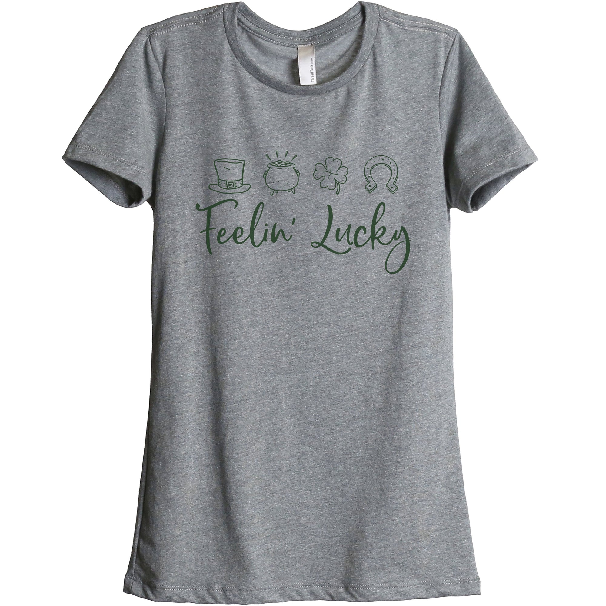 Feelin' Lucky Women's Relaxed Crewneck T-Shirt Top Tee Heather Grey Exclusive Green