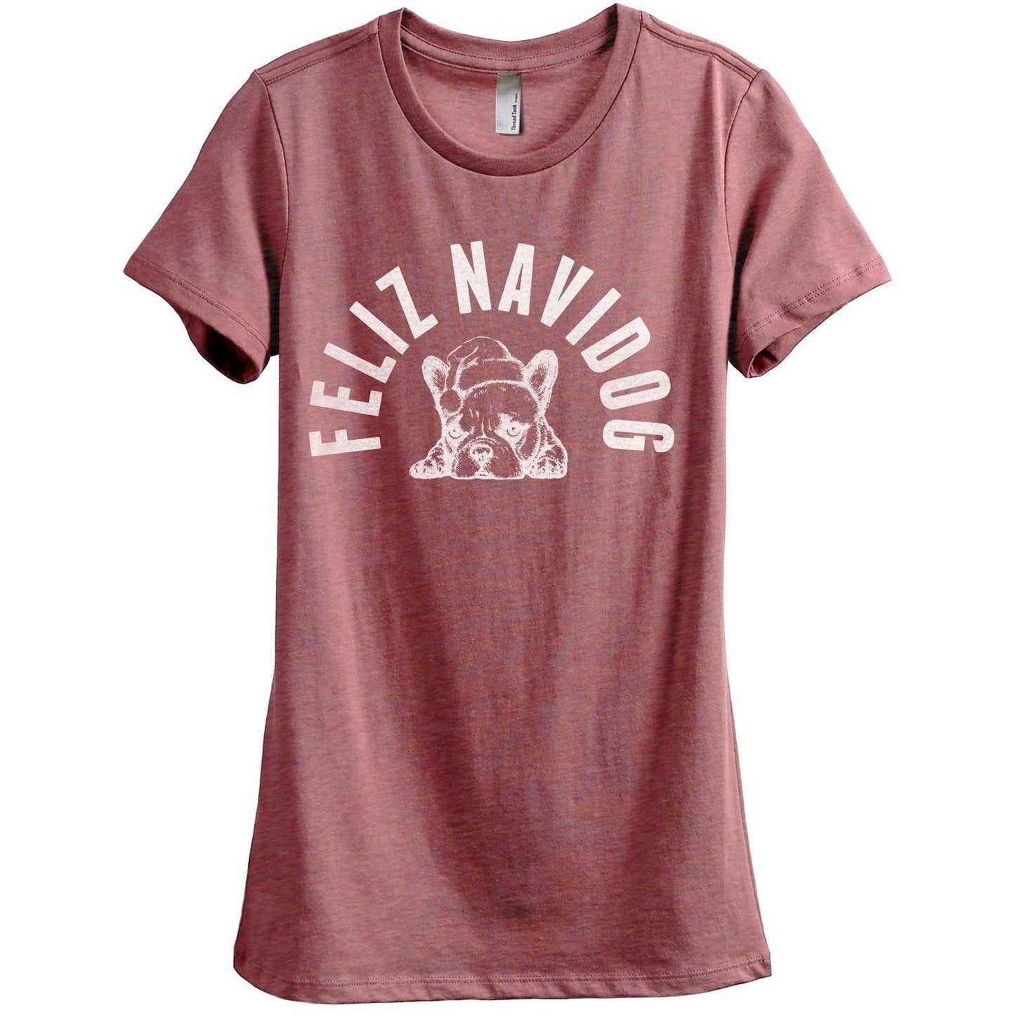 Feliz Navidog Women's Relaxed Crewneck T-Shirt Top Tee Heather Rouge