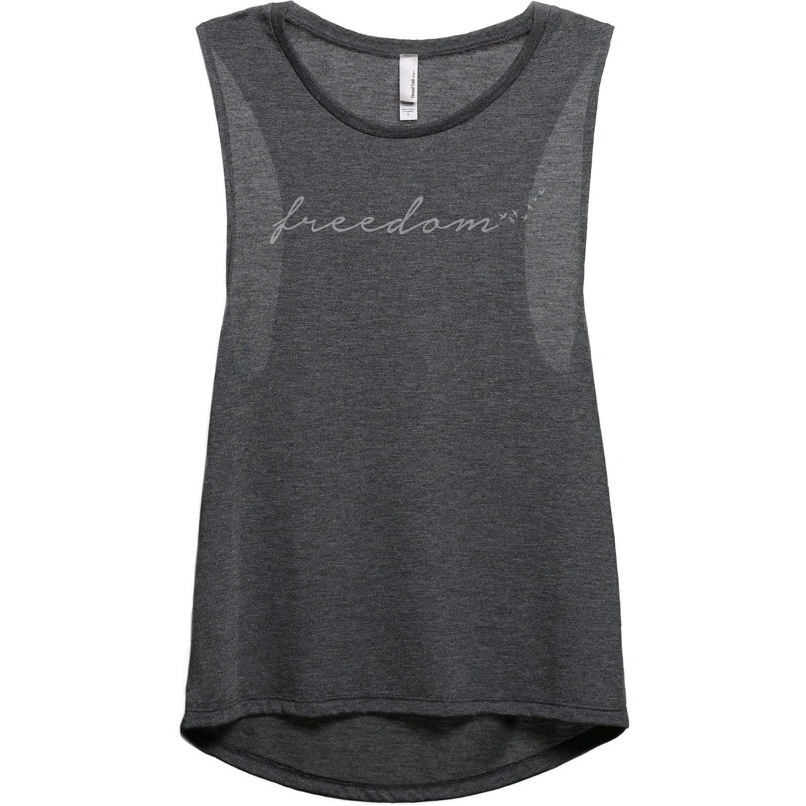 Freedome Script And Sunshine Women's Relaxed Muscle Tank Tee Charcoal
