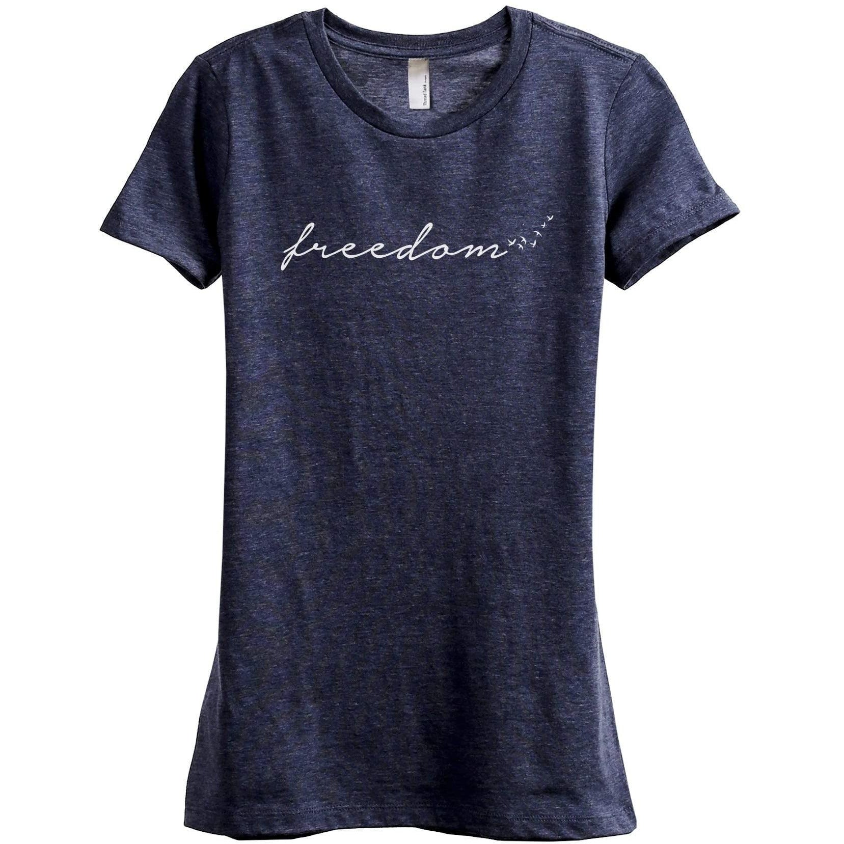 Freedom Script Women's Relaxed Crewneck T-Shirt Top Tee Heather Navy