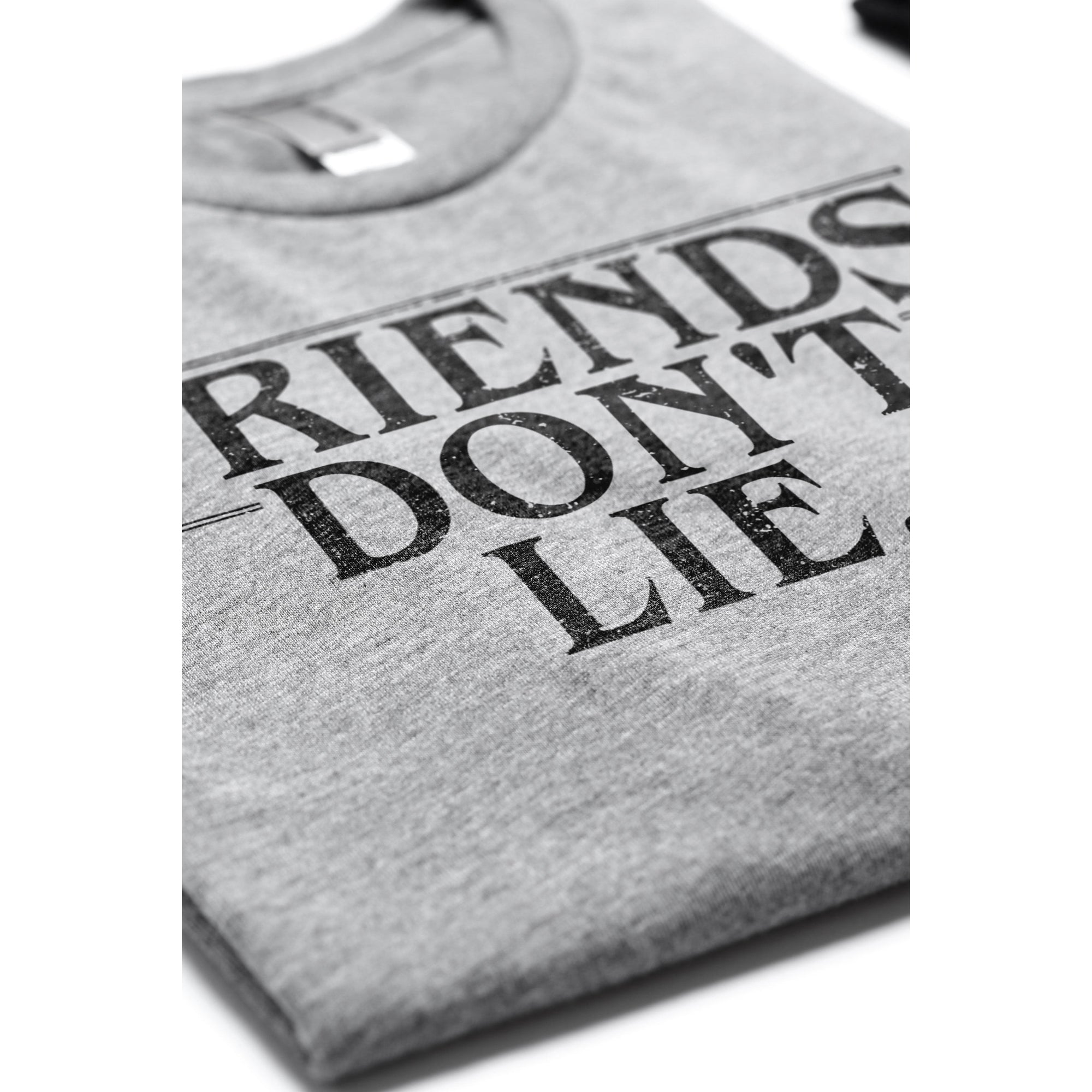 Friends Dont Lie Women's Relaxed Crewneck T-Shirt Top Tee Grey Closeup Image