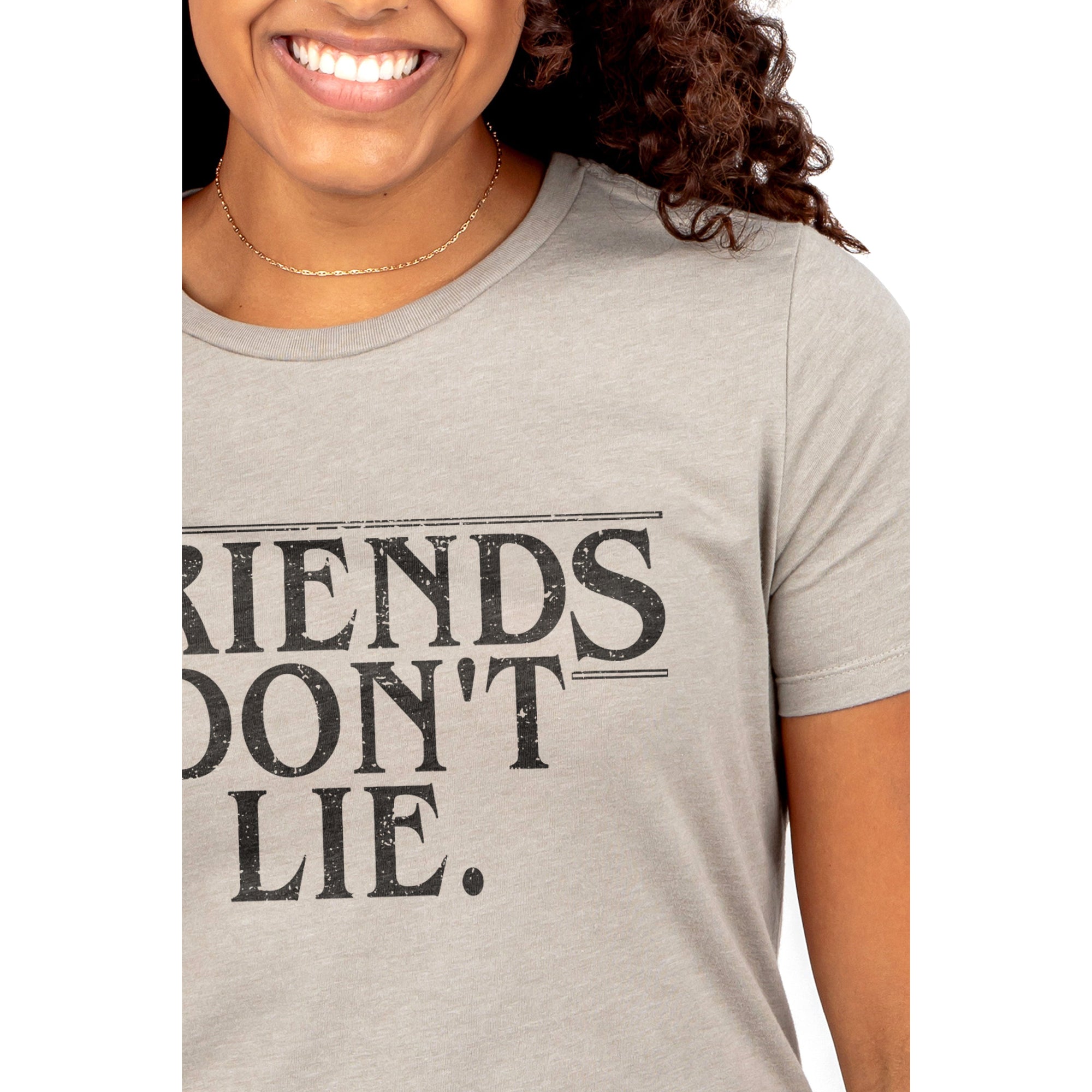 Friends Dont Lie Women's Relaxed Crewneck T-Shirt Top Tee Heather Tan Closeup Image
