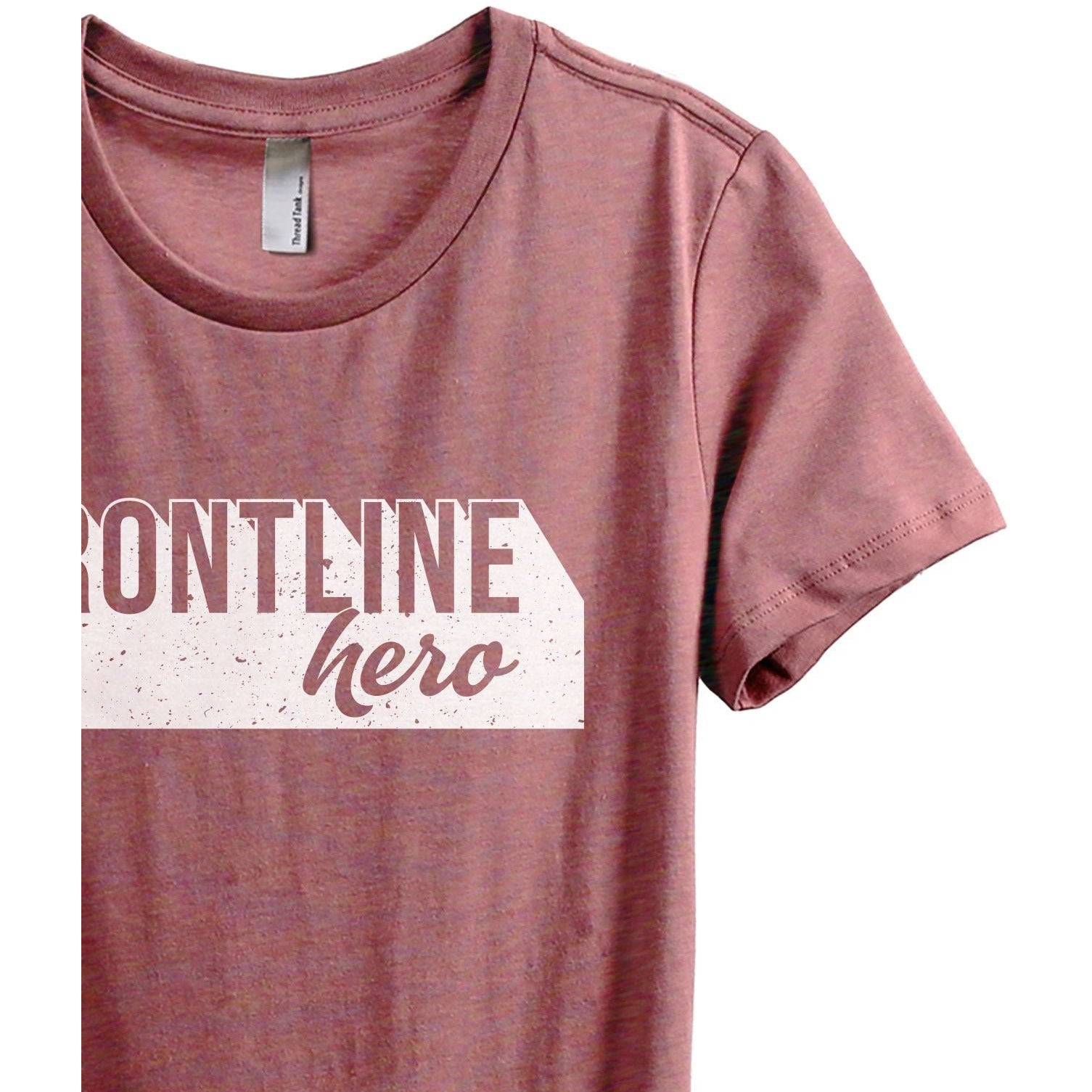 Frontline Hero Women's Relaxed Crewneck T-Shirt Top Tee Heather Rouge Zoom Details
