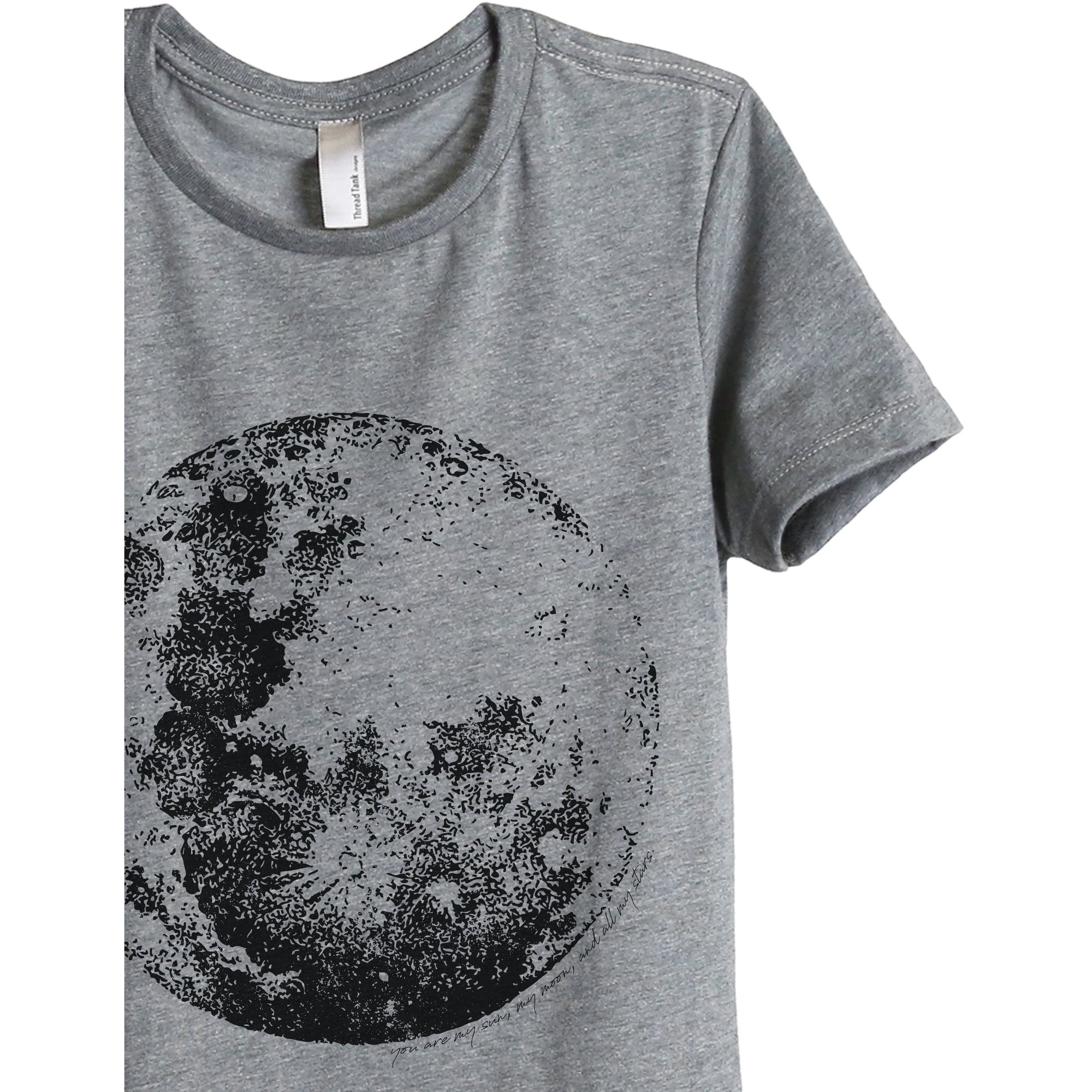 Full Moon Women's Relaxed Crewneck T-Shirt Top Tee Heather Grey Zoom Details
