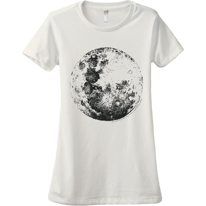 Full Moon Women's Relaxed Crewneck T-Shirt Top Tee Vintage White