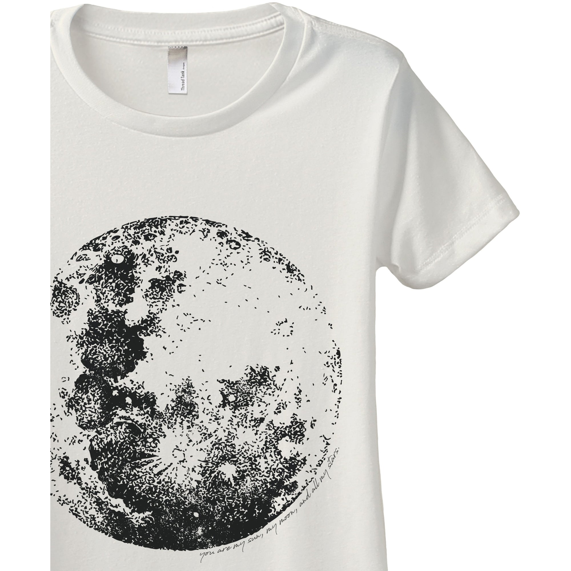 Full Moon Women's Relaxed Crewneck T-Shirt Top Tee Vintage White Zoom Details
