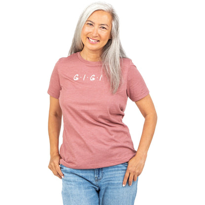 Gigi Friends Women's Relaxed Crewneck T-Shirt Top Tee Heather Rouge Model

