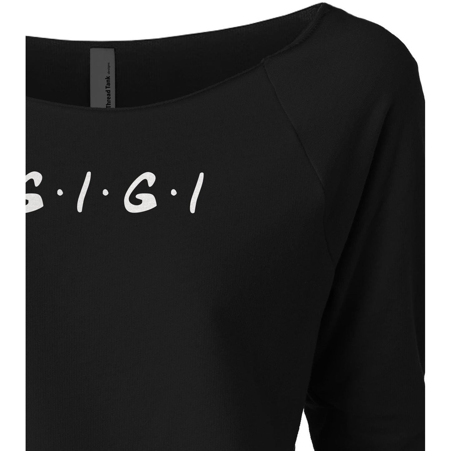 Gigi Friends Women's Graphic Printed Lightweight Slouchy 3/4 Sleeves Sweatshirt Black Closeup