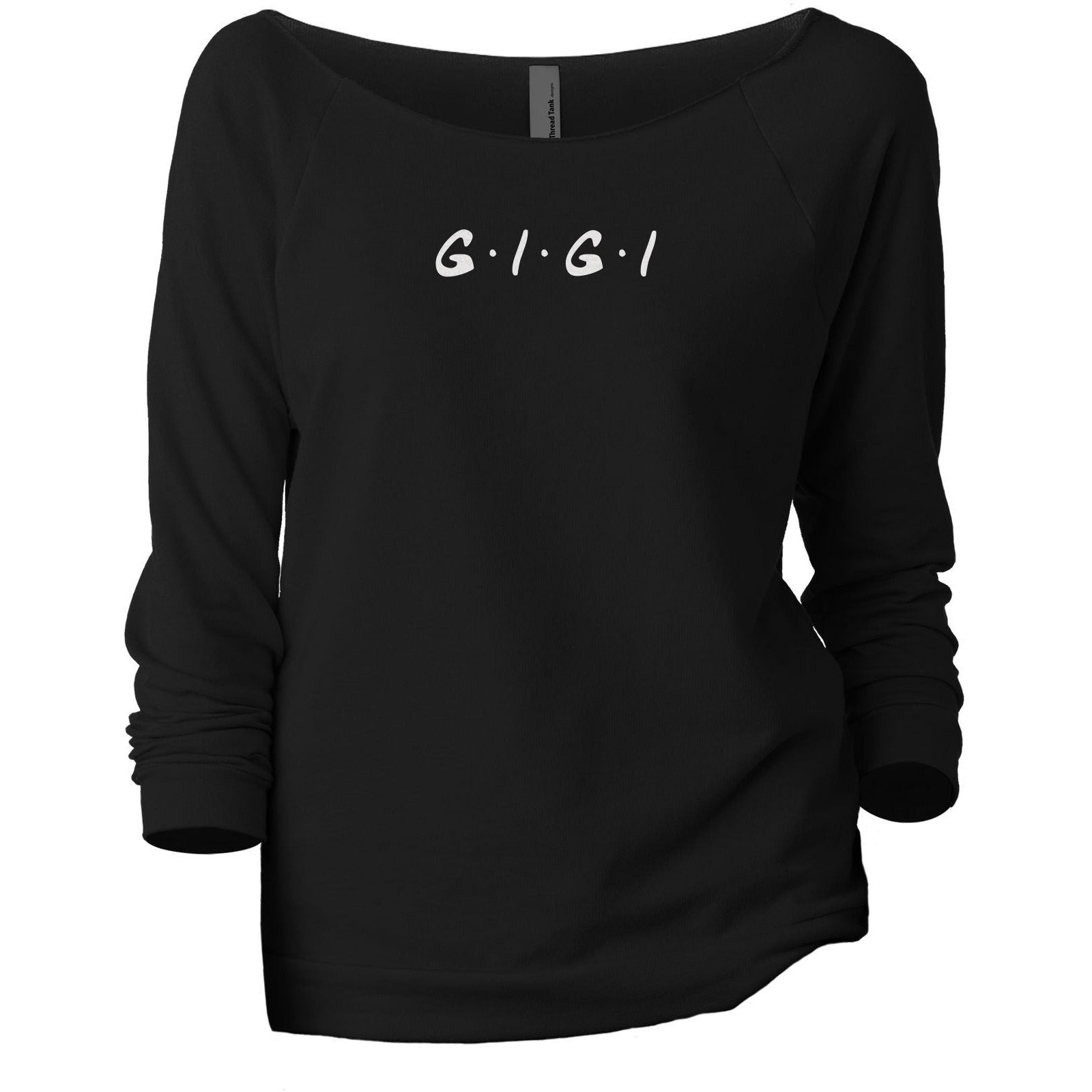 Gigi Friends Women's Graphic Printed Lightweight Slouchy 3/4 Sleeves Sweatshirt Sport Black