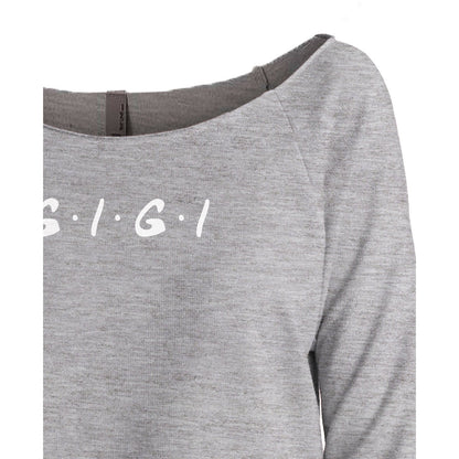 Gigi Friends Women's Graphic Printed Lightweight Slouchy 3/4 Sleeves Sweatshirt Sport Grey Closeup