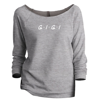 Gigi Friends Women's Graphic Printed Lightweight Slouchy 3/4 Sleeves Sweatshirt Sport Grey
