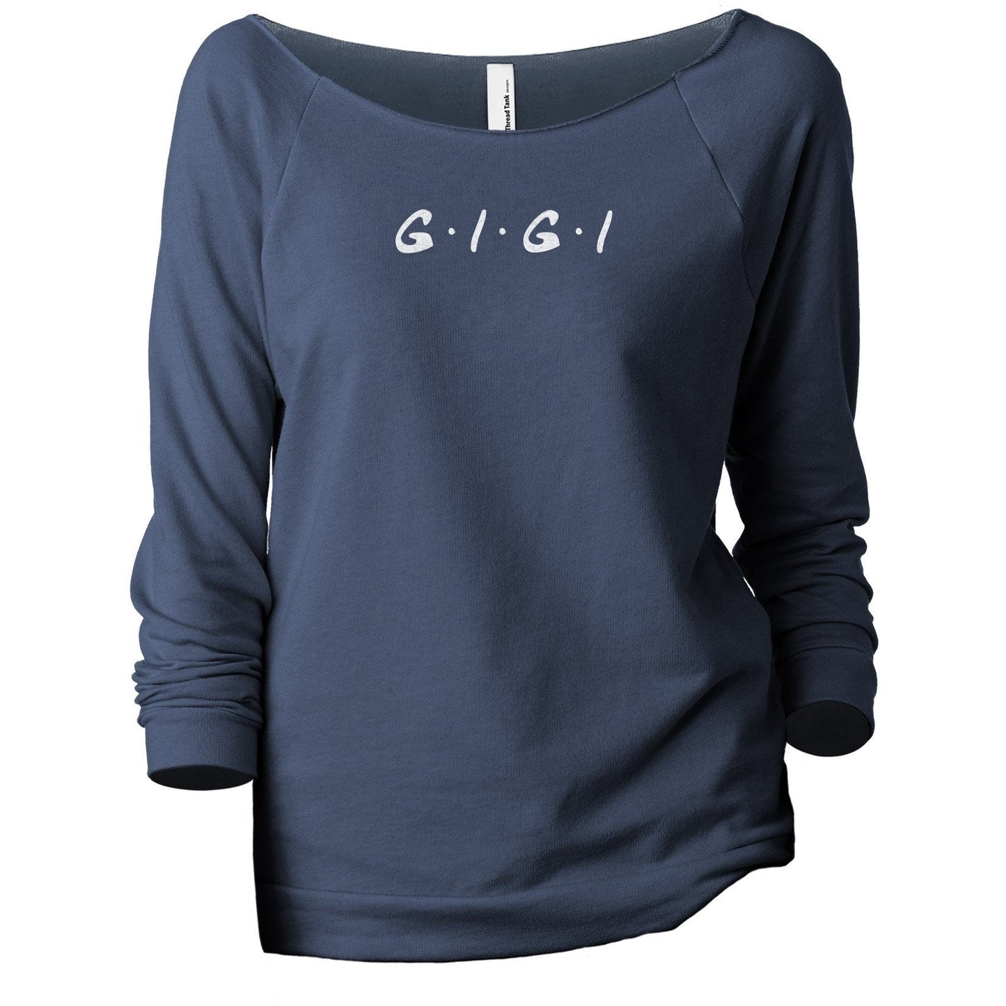 Gigi Friends Women's Graphic Printed Lightweight Slouchy 3/4 Sleeves Sweatshirt Navy