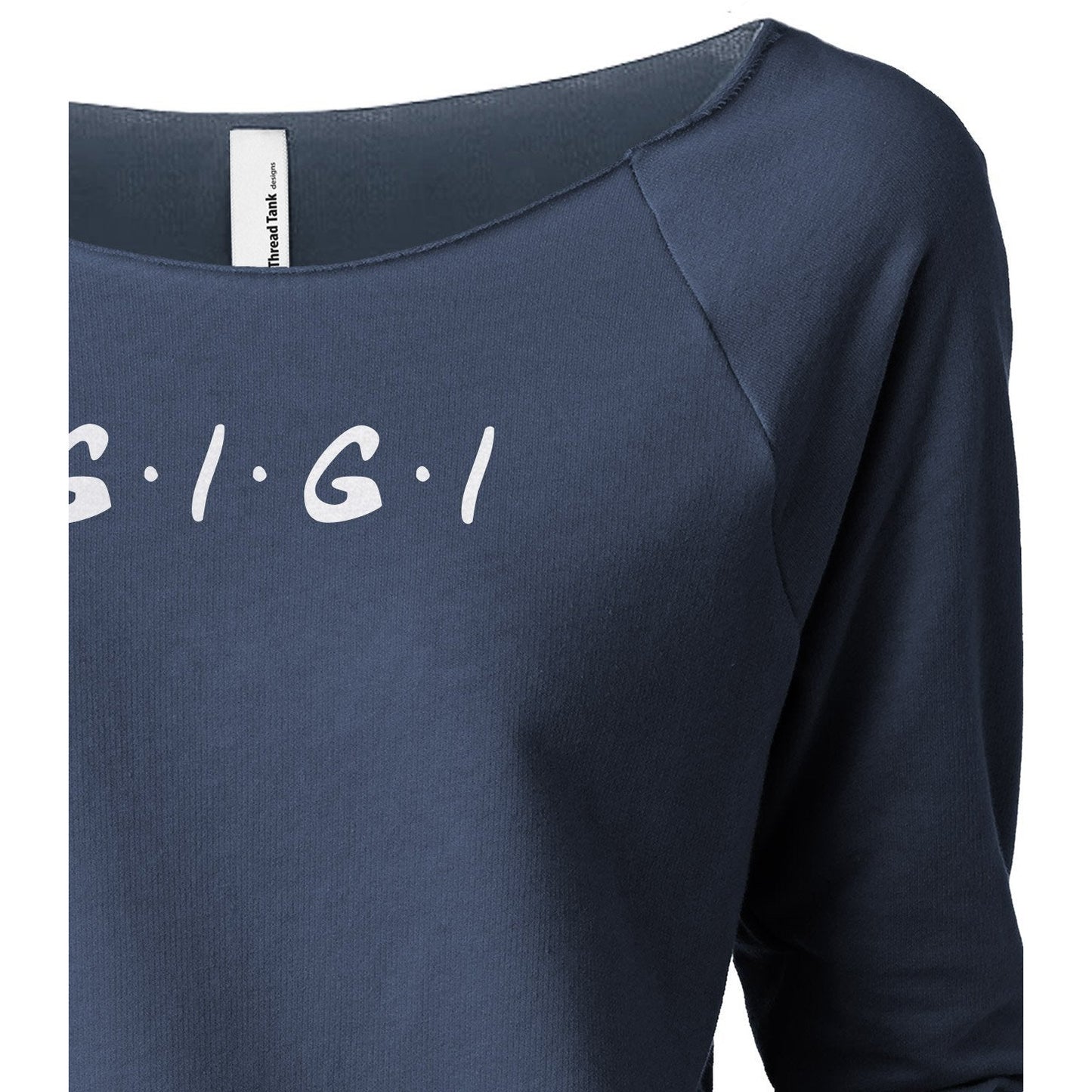 Gigi Friends Women's Graphic Printed Lightweight Slouchy 3/4 Sleeves Sweatshirt Navy Closeup
