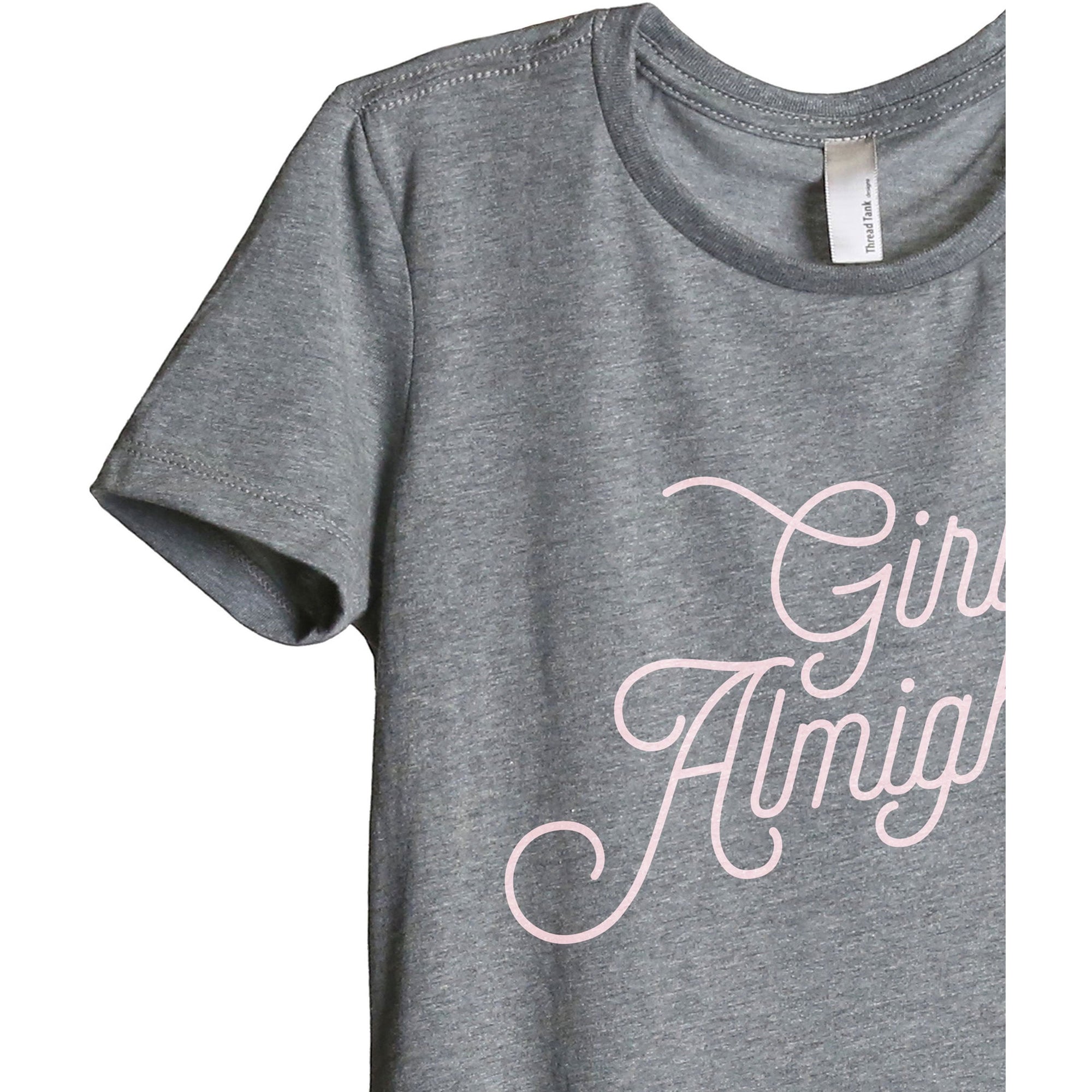 Girl Almighty Women's Relaxed Crewneck T-Shirt Top Tee Heather Grey Closeup Details