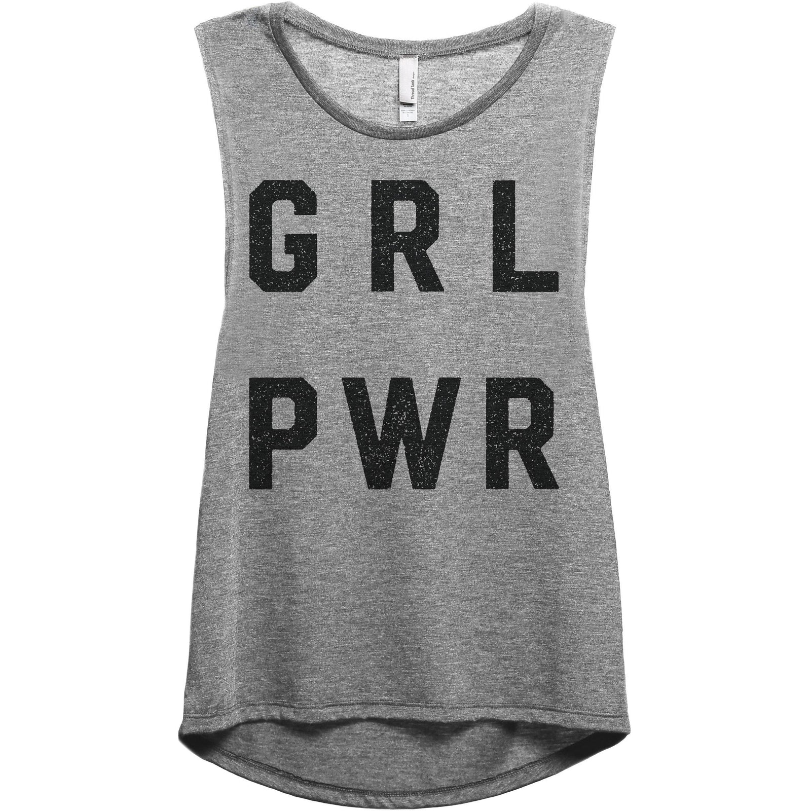 GRL PWR Girl Power Women's Relaxed Muscle Tank Tee Heather Grey