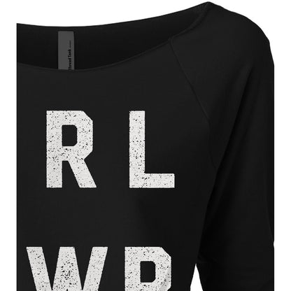 GRL PWR Girl Power Women's Graphic Printed Lightweight Slouchy 3/4 Sleeves Sweatshirt Black Closeup