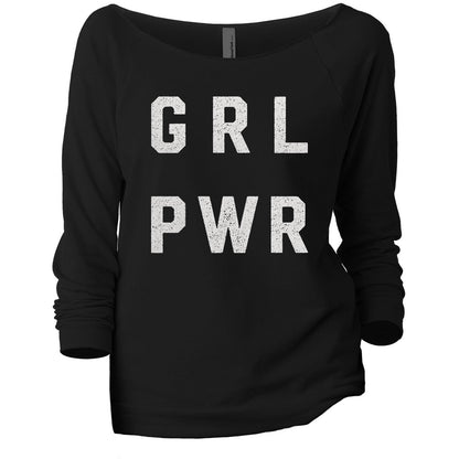 GRL PWR Girl Power Women's Graphic Printed Lightweight Slouchy 3/4 Sleeves Sweatshirt Sport Black