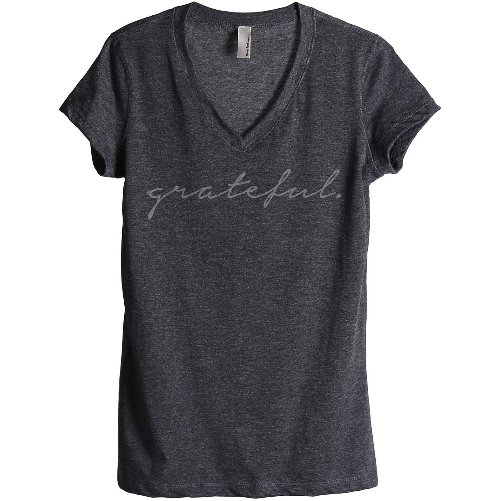 Grateful Women's Relaxed V-Neck T-Shirt Tee Charcoal