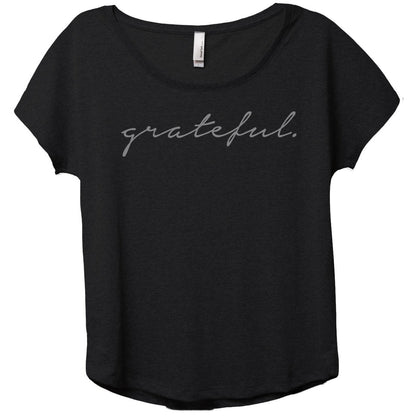 Grateful Women's Relaxed Slouchy Dolman T-Shirt Tee Heather Black