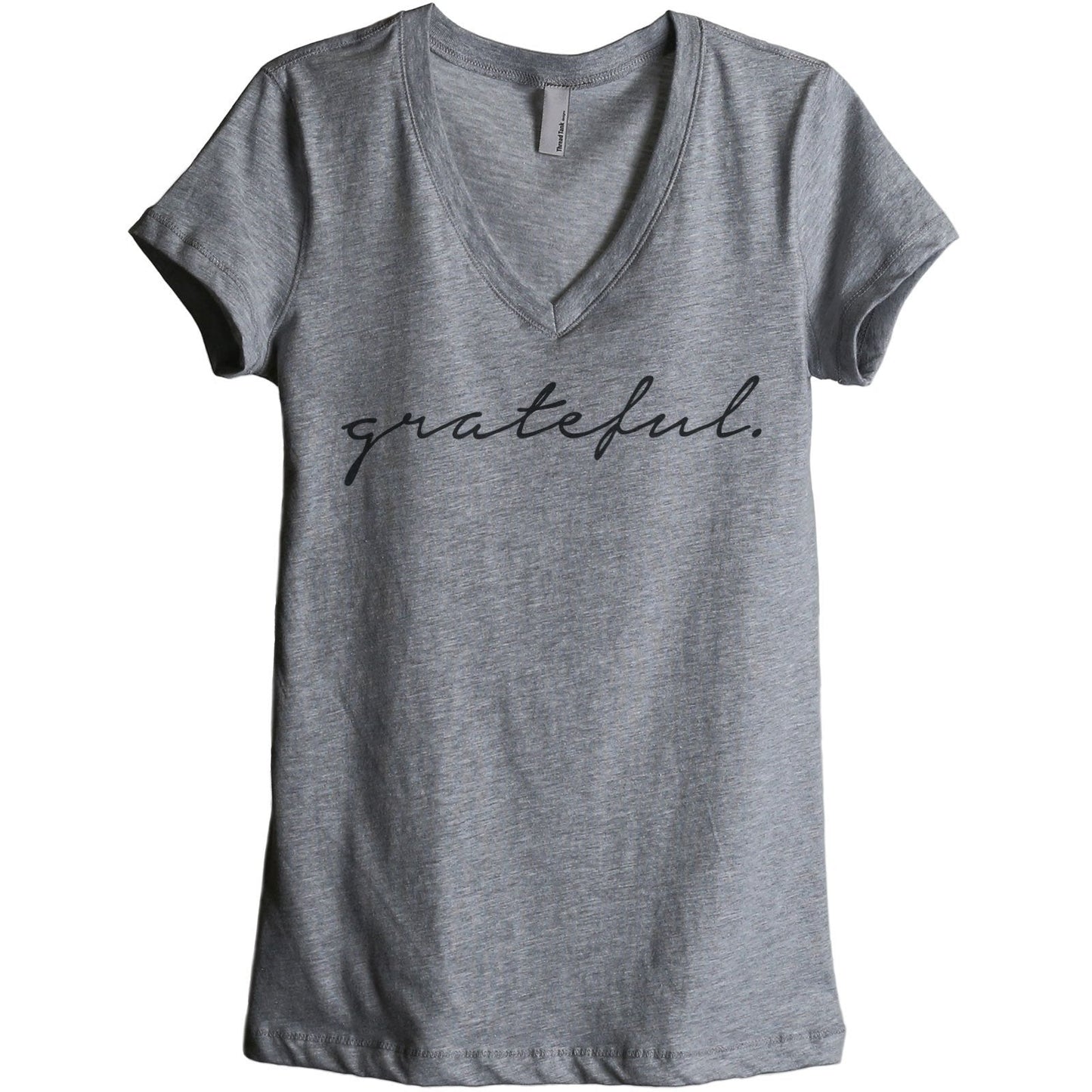 Grateful Women's Relaxed V-Neck T-Shirt Tee Heather Grey