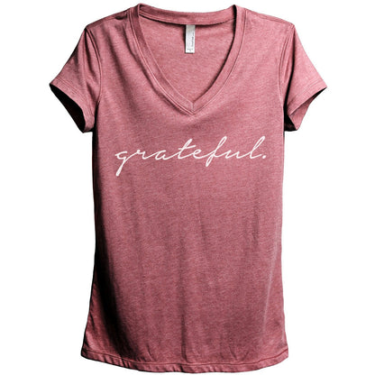 Grateful Women's Relaxed V-Neck T-Shirt Tee Heather Black