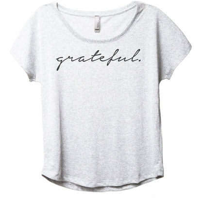 Grateful Women's Relaxed Slouchy Dolman T-Shirt Tee Heather White