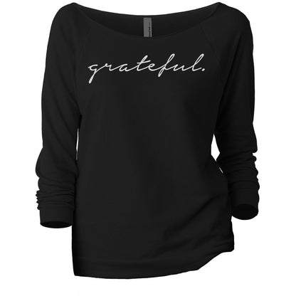 Grateful Women's Graphic Printed Lightweight Slouchy 3/4 Sleeves Sweatshirt Black