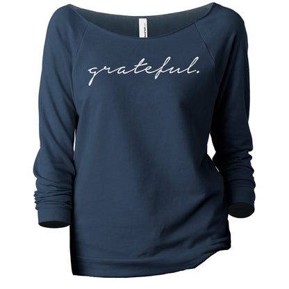 Grateful Women's Graphic Printed Lightweight Slouchy 3/4 Sleeves Sweatshirt Navy
