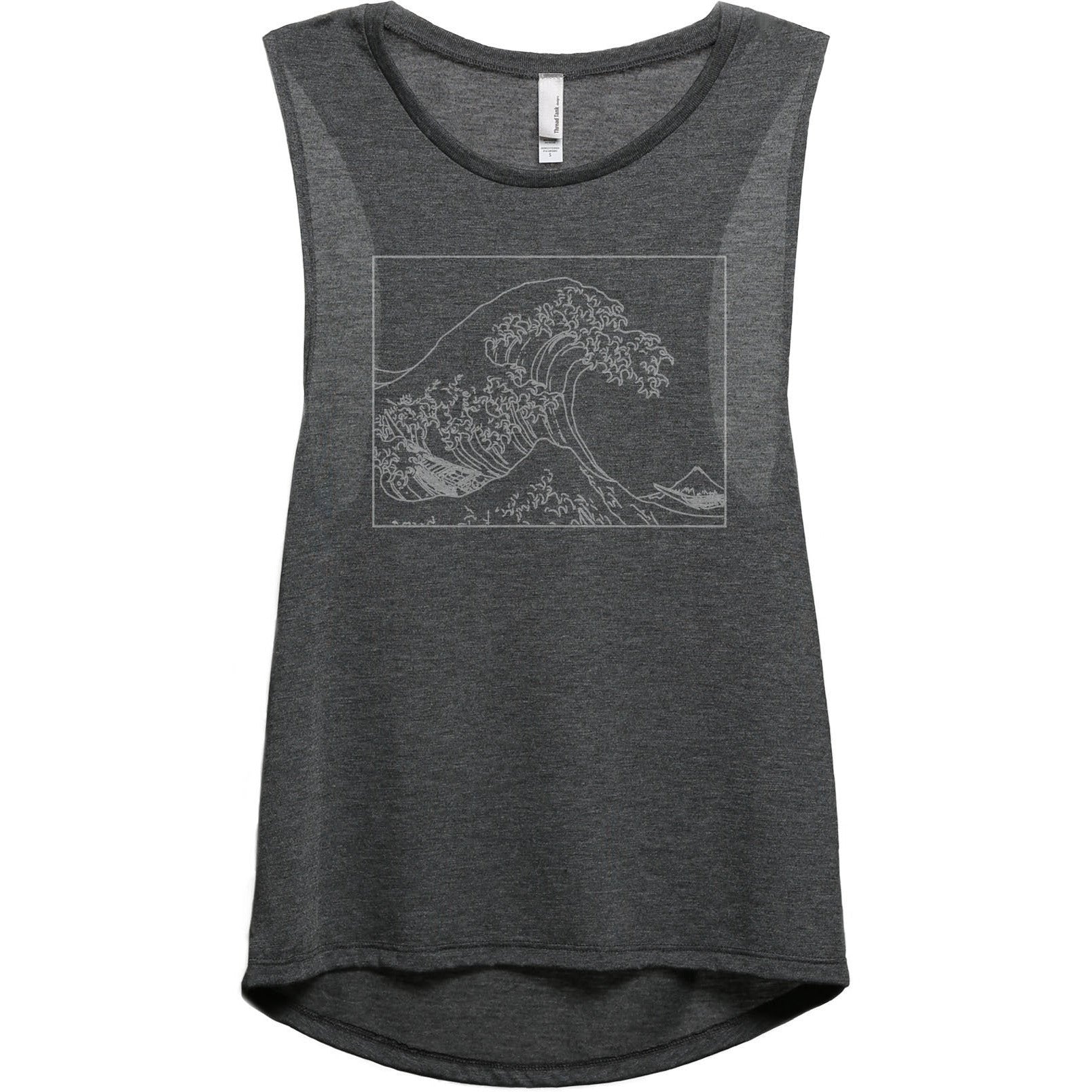 Great Waves Hokusai Women's Relaxed Muscle Tank Tee Charcoal