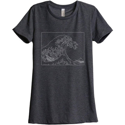 Great Waves Hokusai Women's Relaxed Crewneck T-Shirt Top Tee Charcoal Grey

